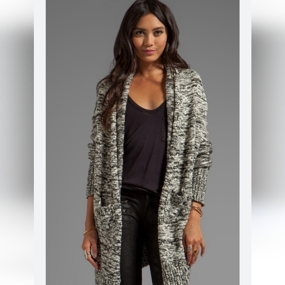 Michael Stars Marl Long Sleeve Convertible Cascade Cardigan in Black - Picture 2 of 5